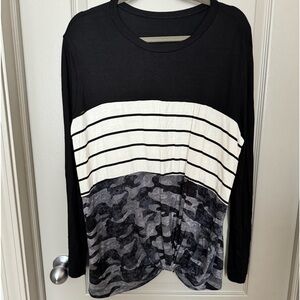 Long Sleeve Color Block Camo Top